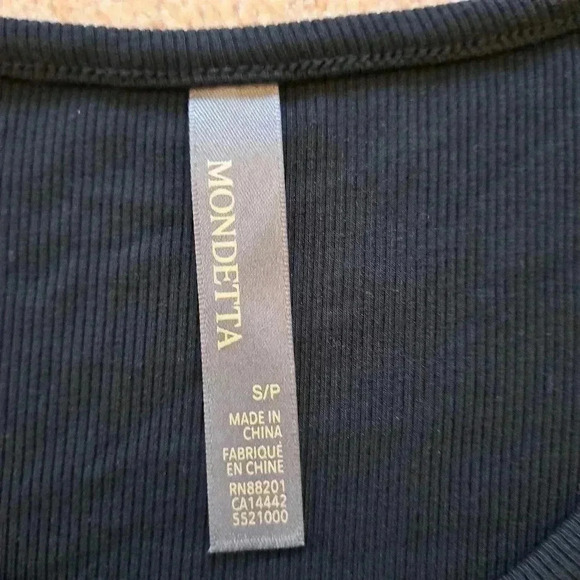 Mondetta Ribbed Short Sleeved Henley Small Scoop Neck Top Womens Black Tee - Picture 7 of 12